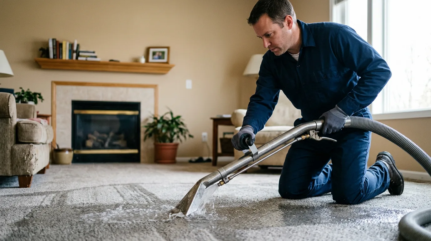 Water damage restoration technician working near Usk, WA